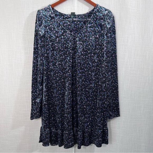 Wild Fable Velvet Floral Long Sleeve Puff Shoulder Boho Dress Size L - Picture 2 of 15